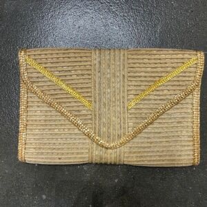 Vintage Boho Woven Straw 14x9 Made In Hong Kong Clutch Bag